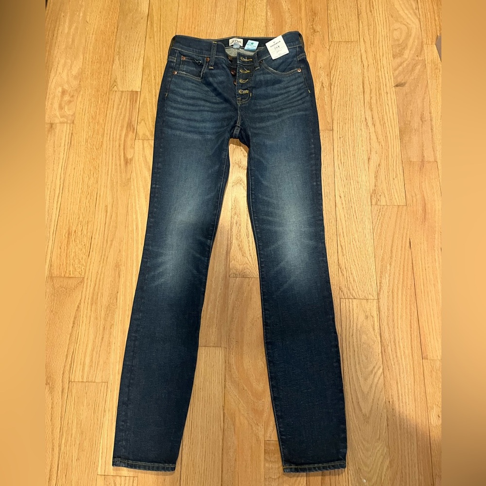 NWT J Crew 9” Toothpick Jeans Exposed Button Lichtfield Wash Size 25T 25 Tall